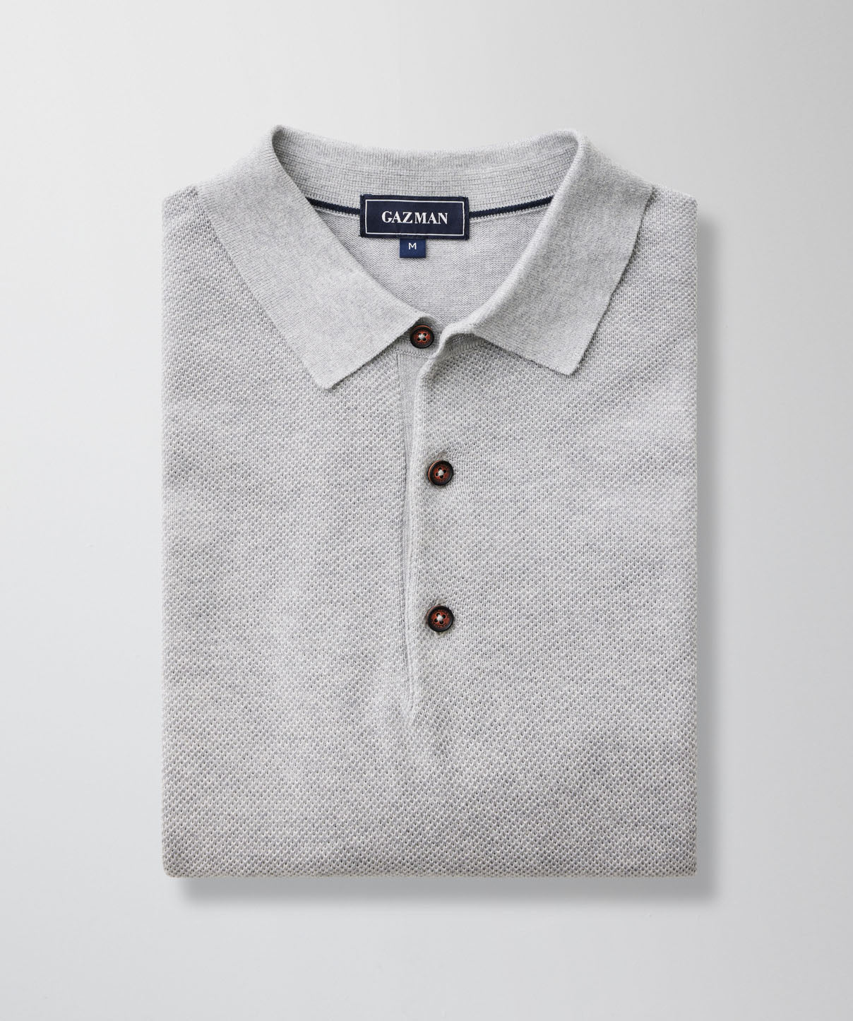 Textured Knit Polo Grey Marle Polos GAZMAN