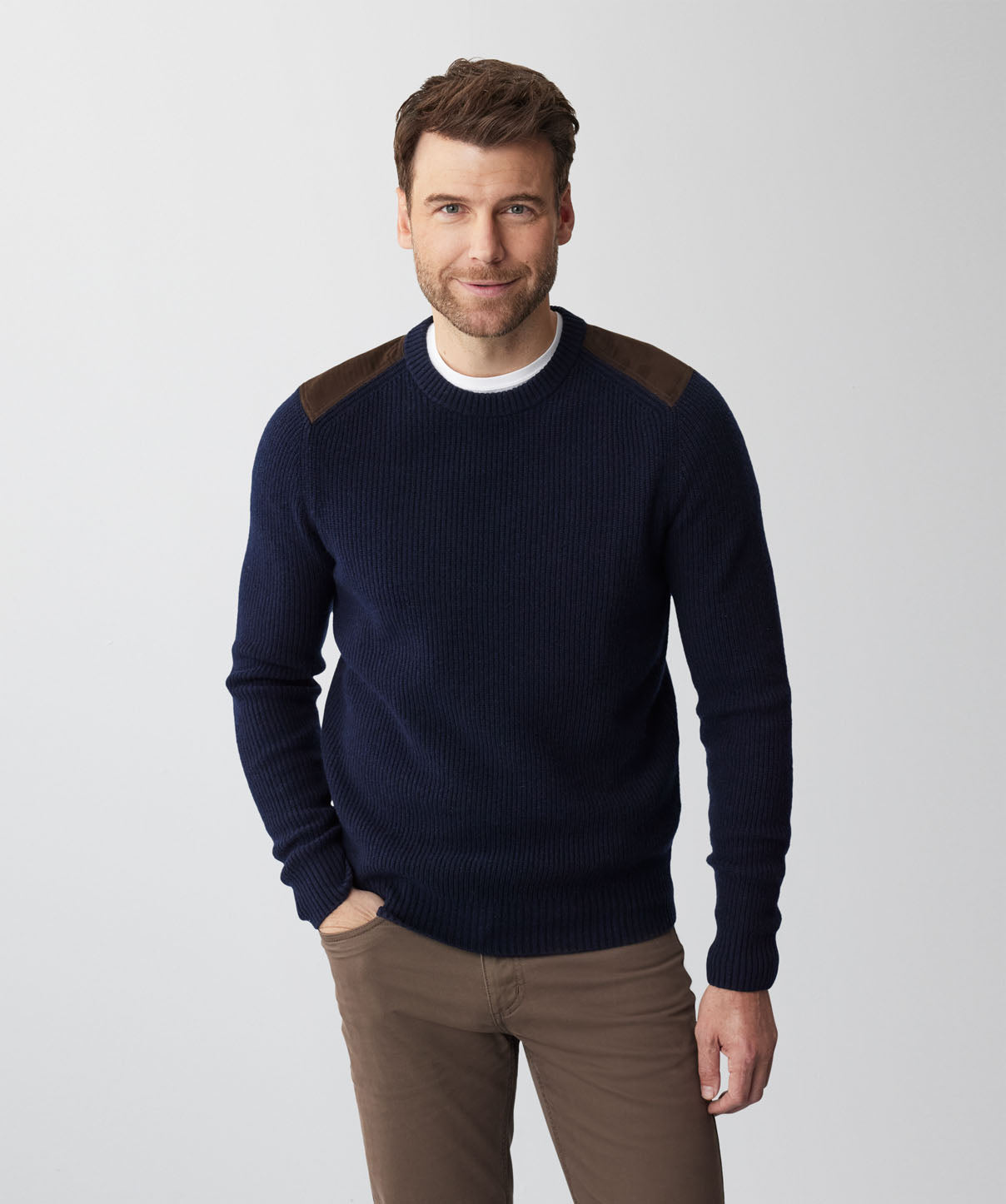 Wool Blend Fishermans Crew Knit - Navy - Knitwear - GAZMAN