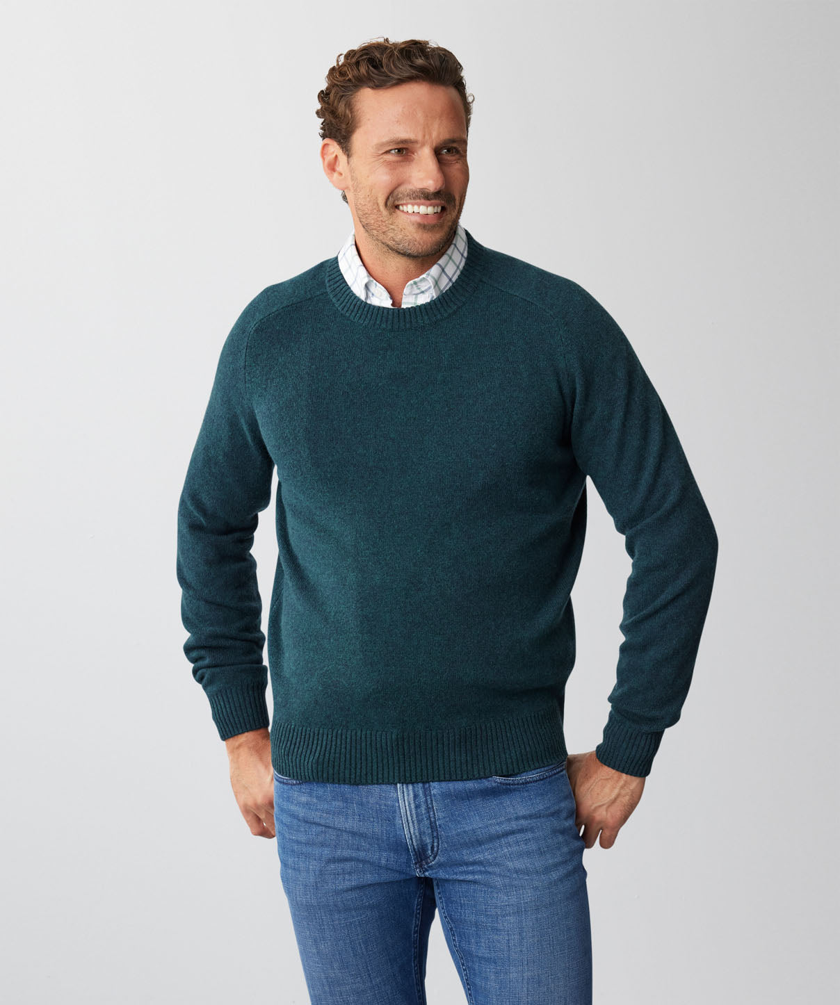 Lambswool Crew Neck Knit - Forest - Knitwear - GAZMAN