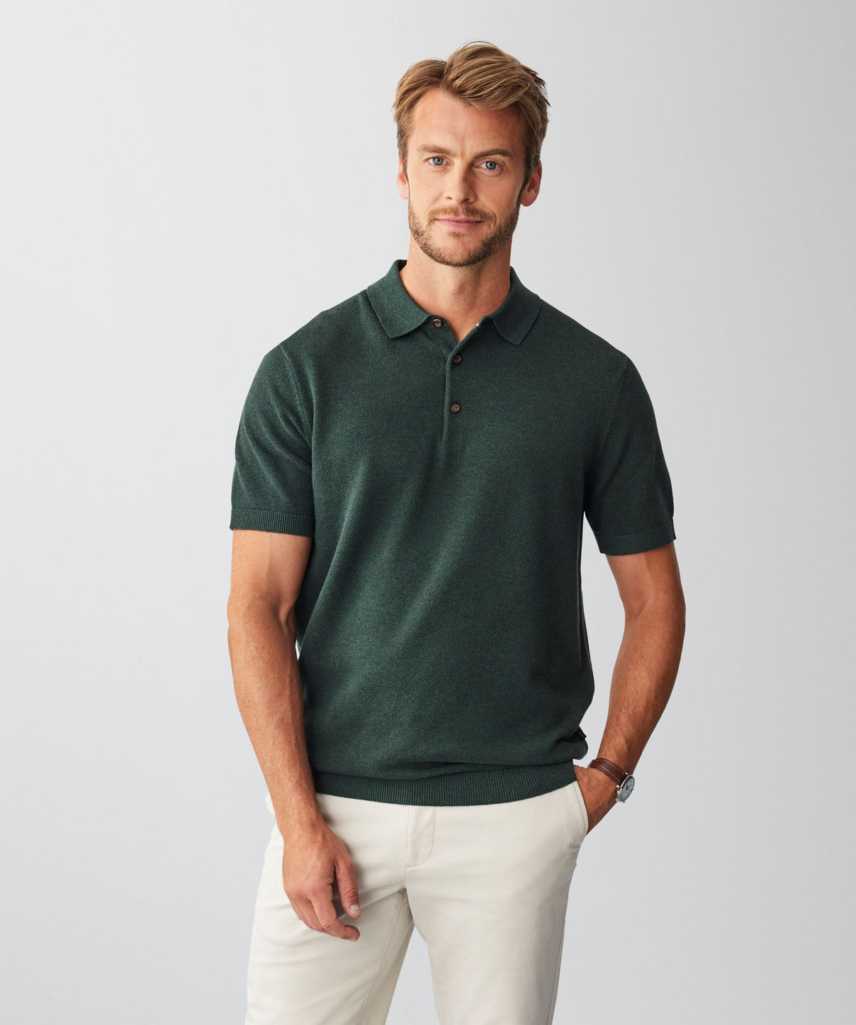 Textured Knit Polo - Khaki - Polos - GAZMAN