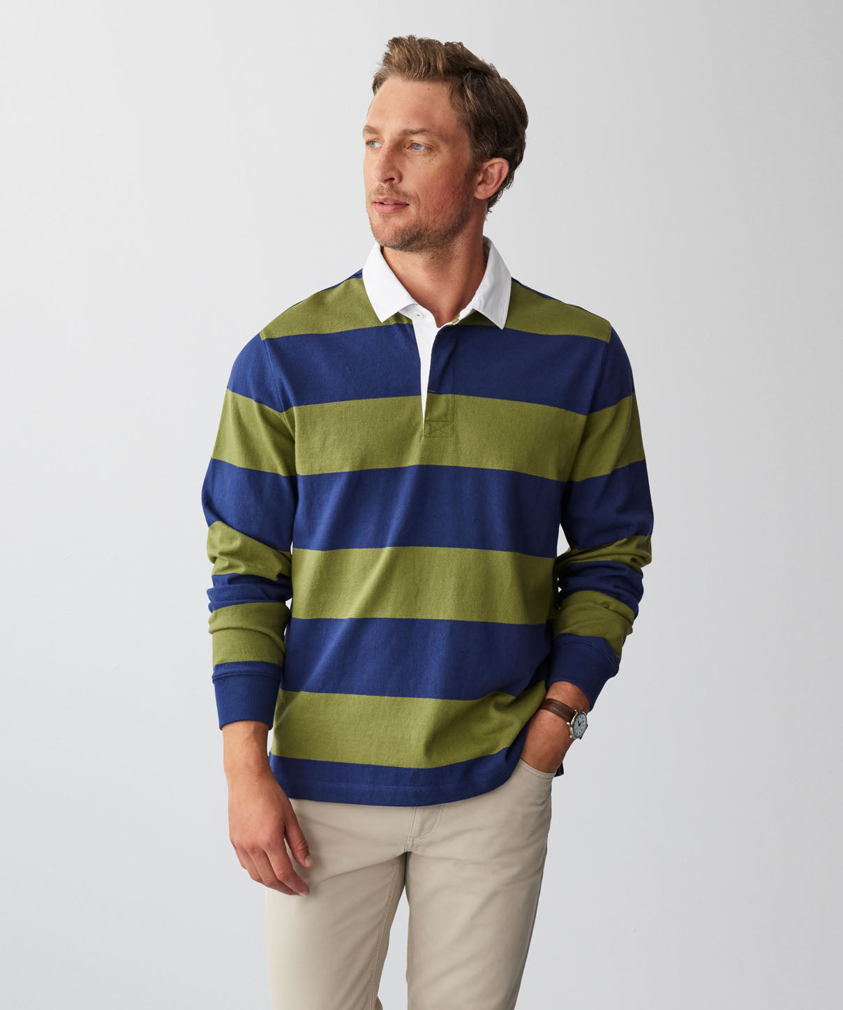 Block Stripe Rugby Jumper - Moss - Sweats - GAZMAN