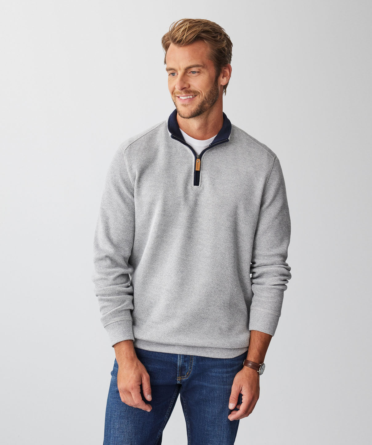 Half Zip French Rib Sweat - Grey Marle - x-sweats - GAZMAN