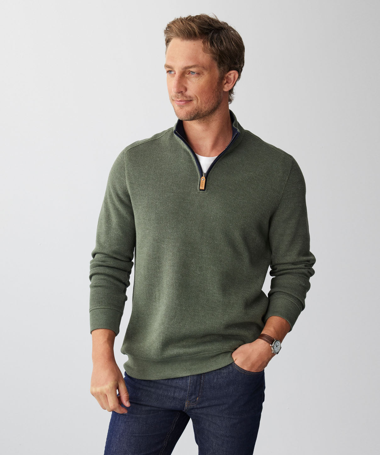 Half Zip French Rib Sweat - Khaki - Sweats - GAZMAN