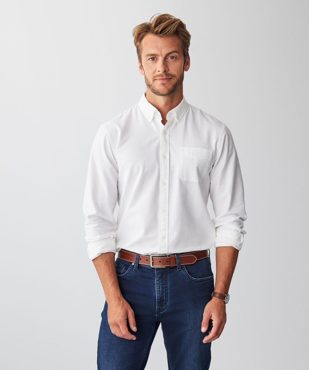 Plain Casual Oxford Long Sleeve Shirt - White - Long Sleeve Shirts - GAZMAN