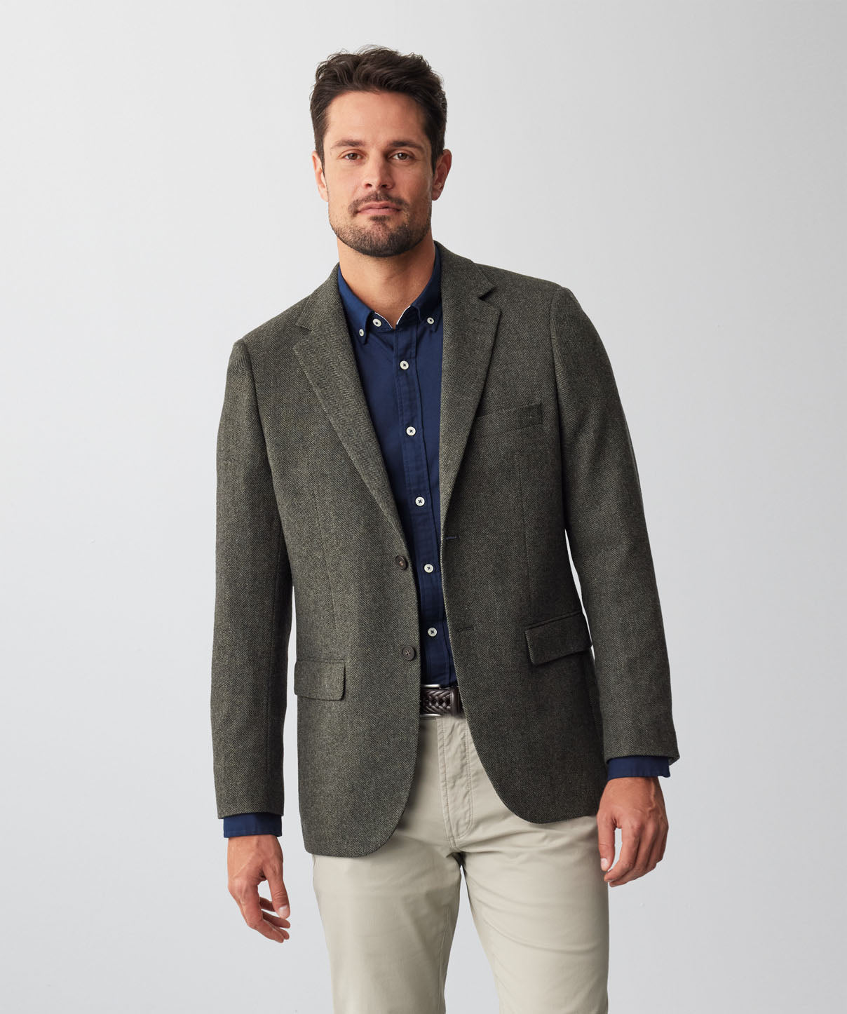 Wool Blend Herringbone Sports Jacket - Forest - Sports Jackets - GAZMAN