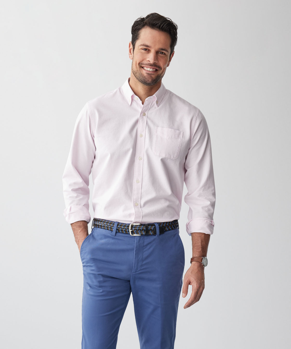 Tailored Plain Casual Oxford Long Sleeve Shirt - Pale Pink - Long ...