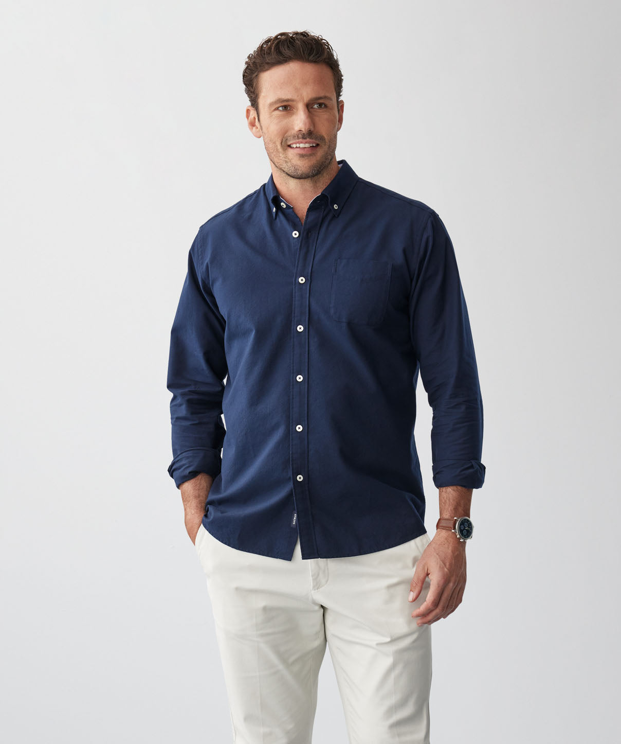 Plain Casual Oxford Long Sleeve Shirt - Dark Navy - Long Sleeve Shirts ...