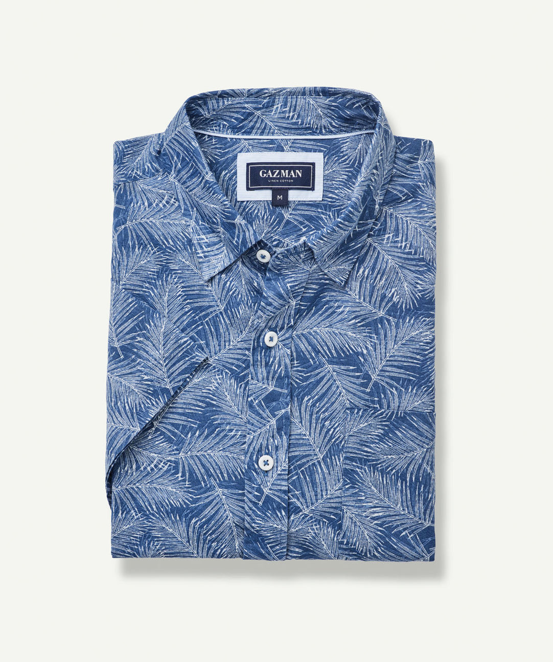 Linen Blend Sailing Print Short Sleeve Shirt - Royal - Short