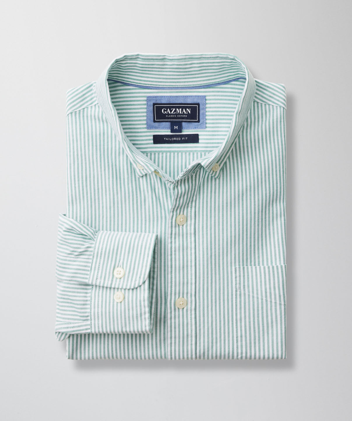 Tailored Casual Oxford Stripe Long Sleeve Shirt - Green - Long Sleeve ...