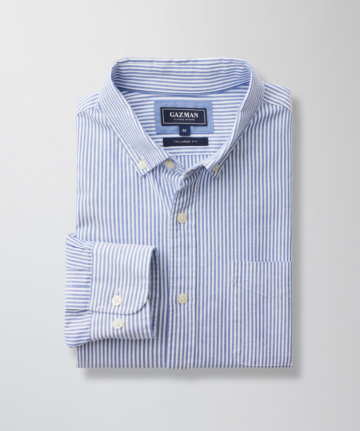 Tailored Casual Oxford Stripe Long Sleeve Shirt - Blue - Long Sleeve ...