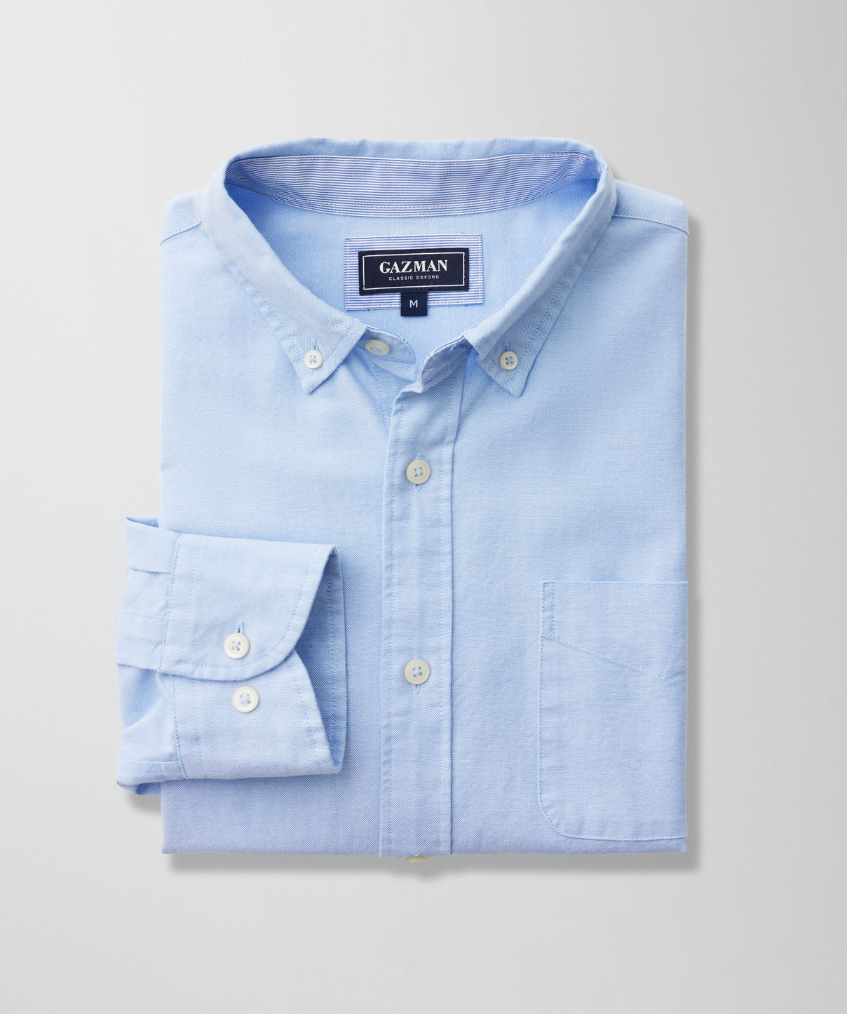 Plain Casual Oxford Long Sleeve Shirt - Blue - Long Sleeve Shirts - GAZMAN