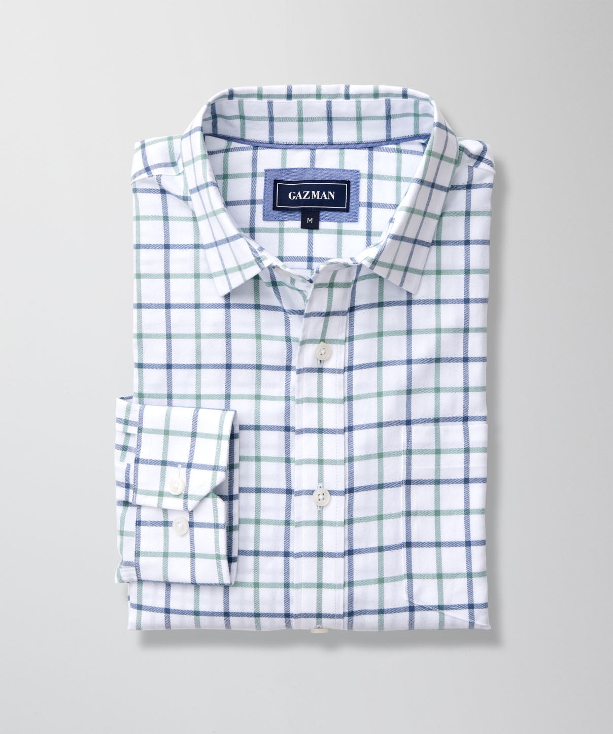 Brushed Twill Check Long Sleeve Shirt - White - Long Sleeve Shirts - GAZMAN