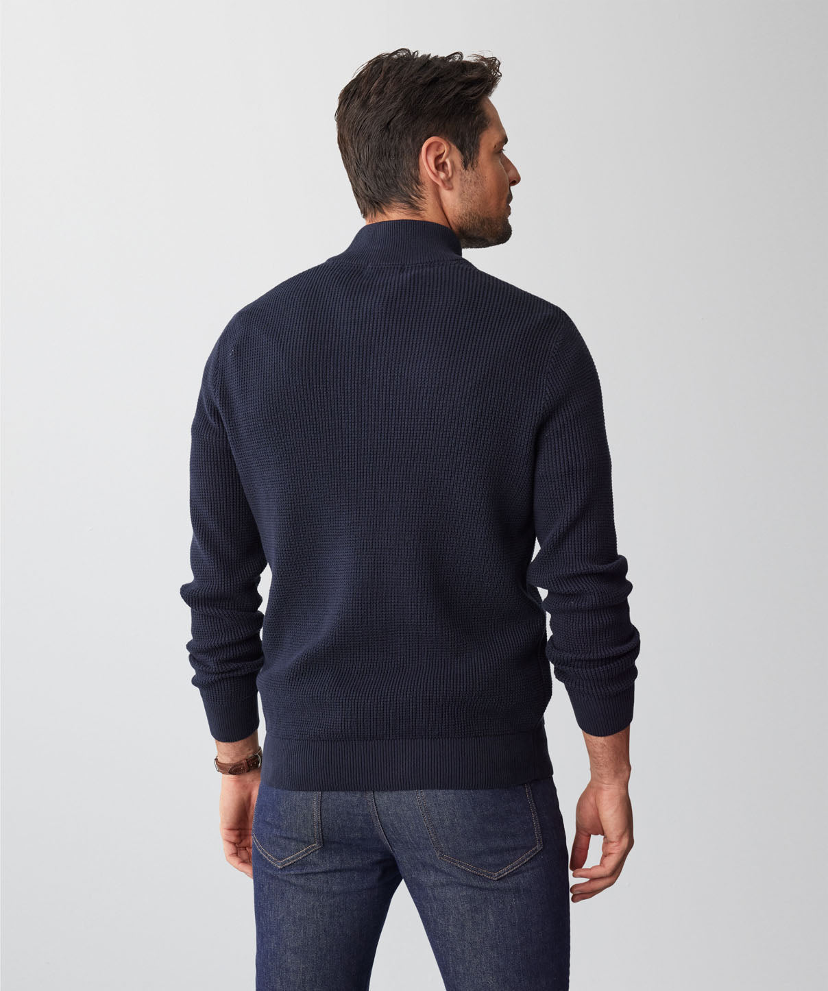 Waffle Half Zip Knit - Navy - Knitwear - GAZMAN