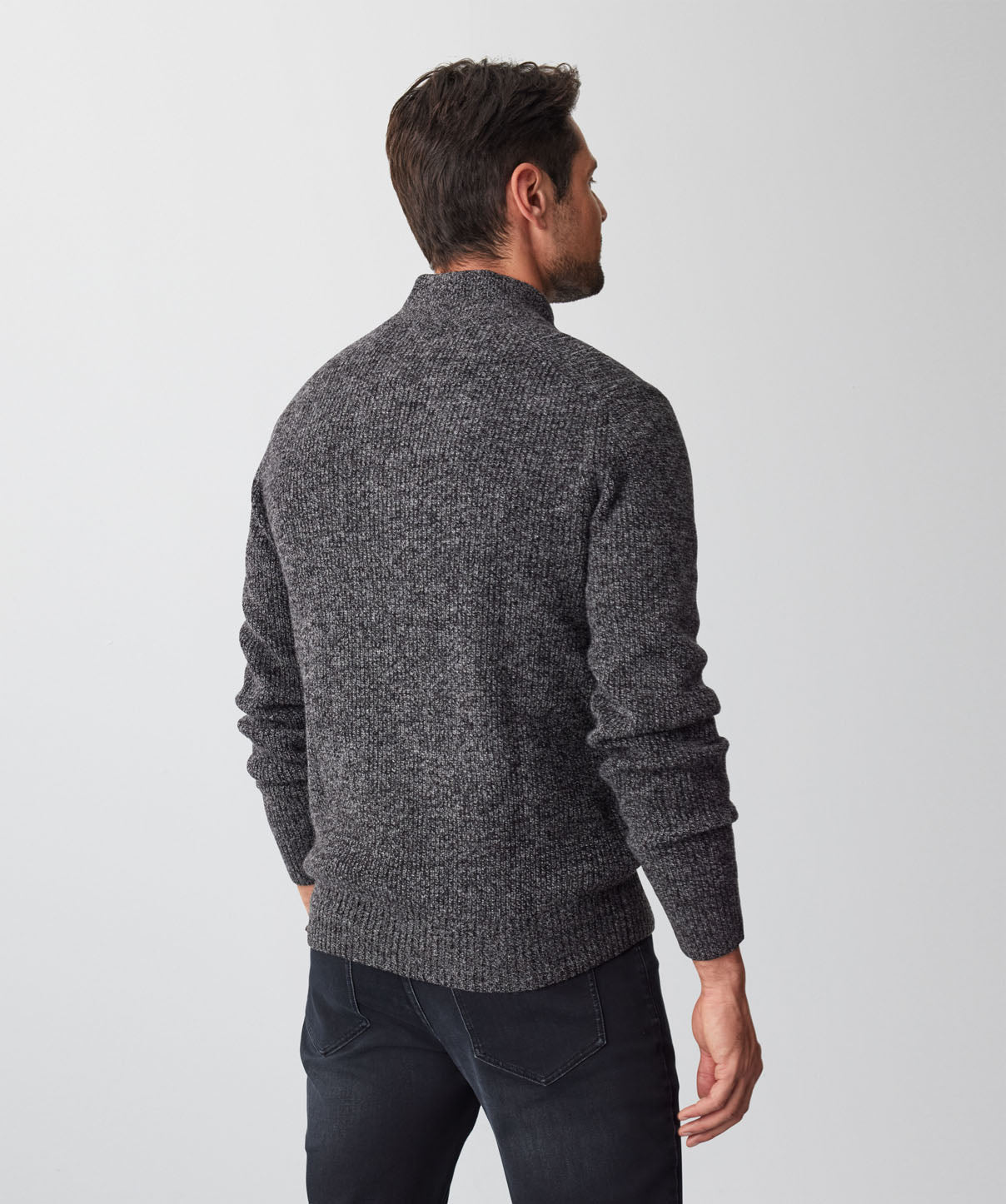 Wool Blend Half Zip Knit - Charcoal - Knitwear - GAZMAN