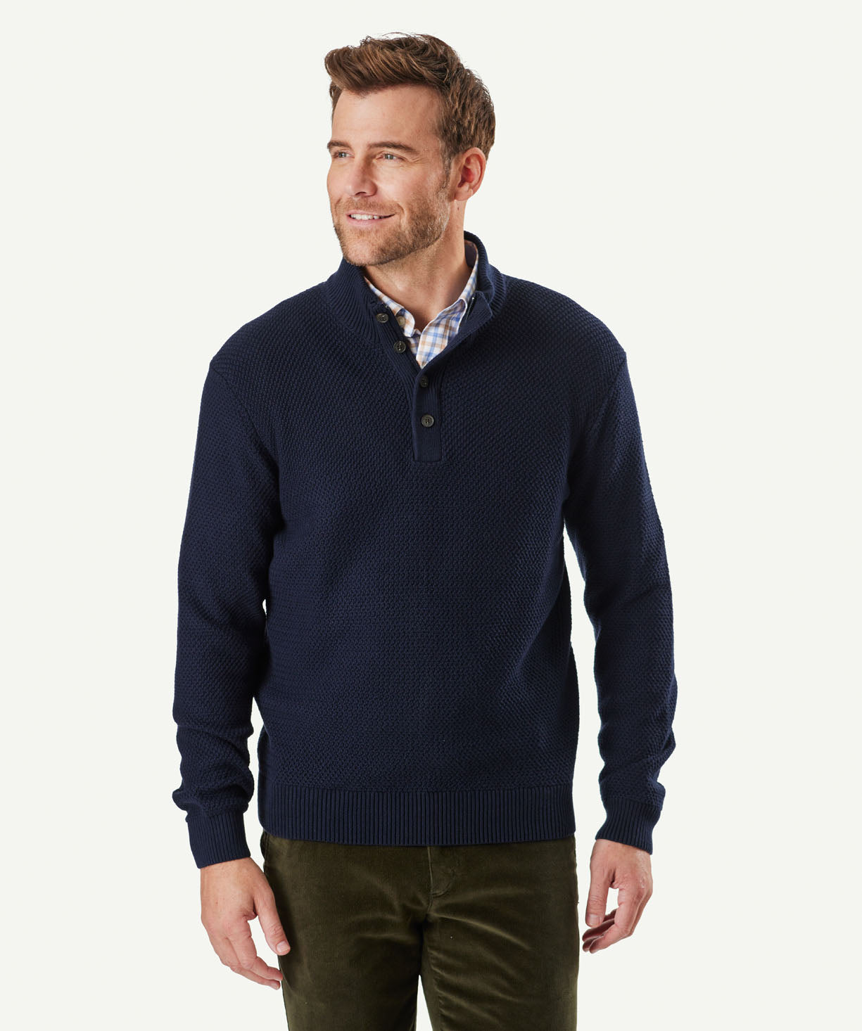 Twisted Yarn Half Zip Knit - Navy - Knitwear - GAZMAN