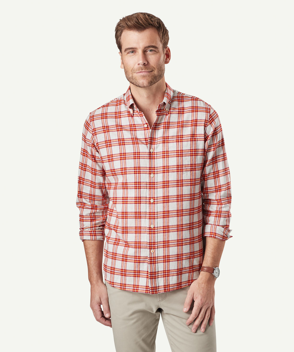 Brushed Twill Long Sleeve Shirt - Orange - Long Sleeve Shirts - GAZMAN