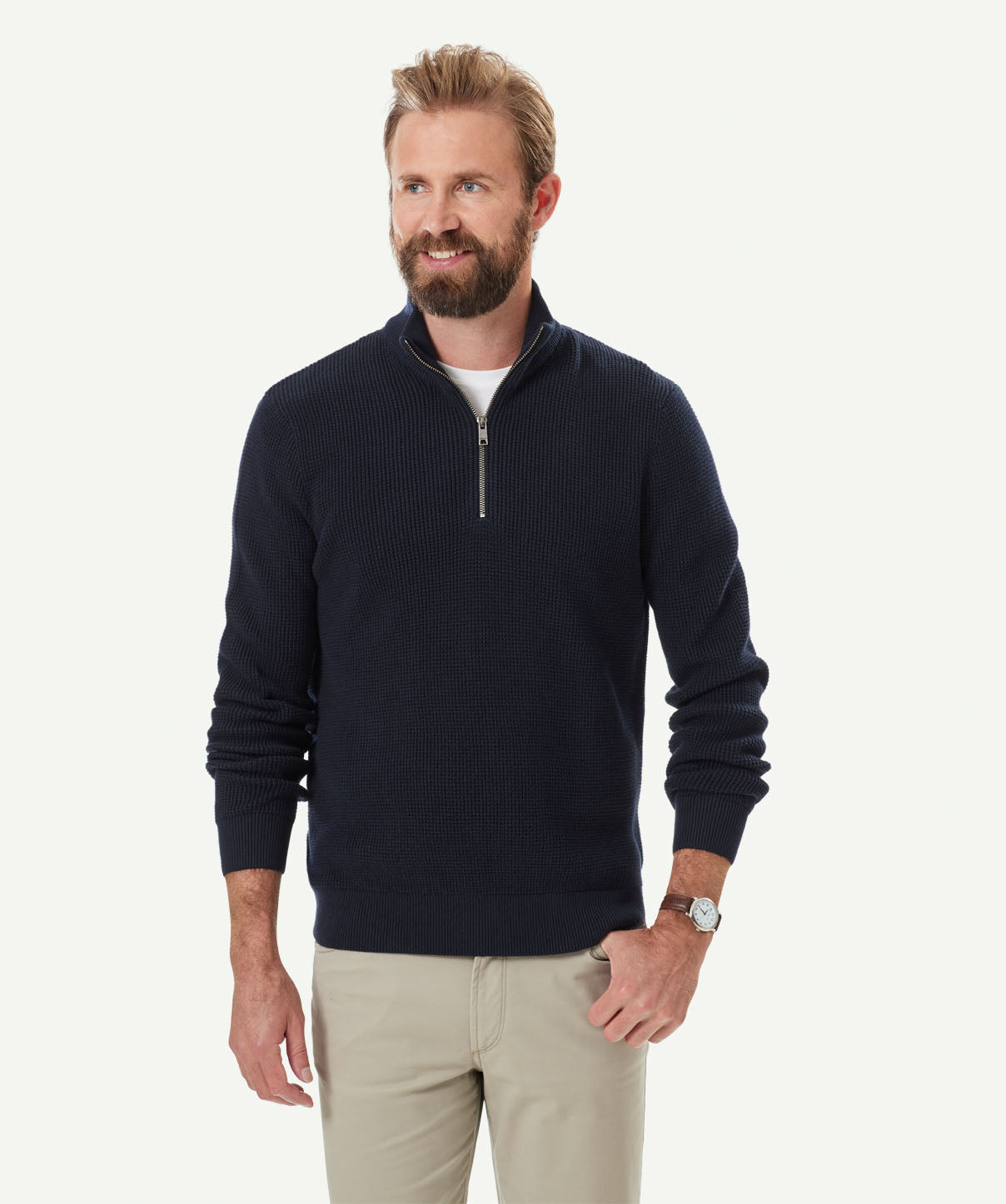 Waffle Half Zip Knit - Navy - Knitwear - GAZMAN