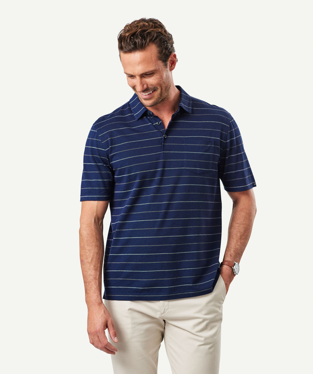 Smart Jacquard Stripe Polo - Navy - Polos - GAZMAN