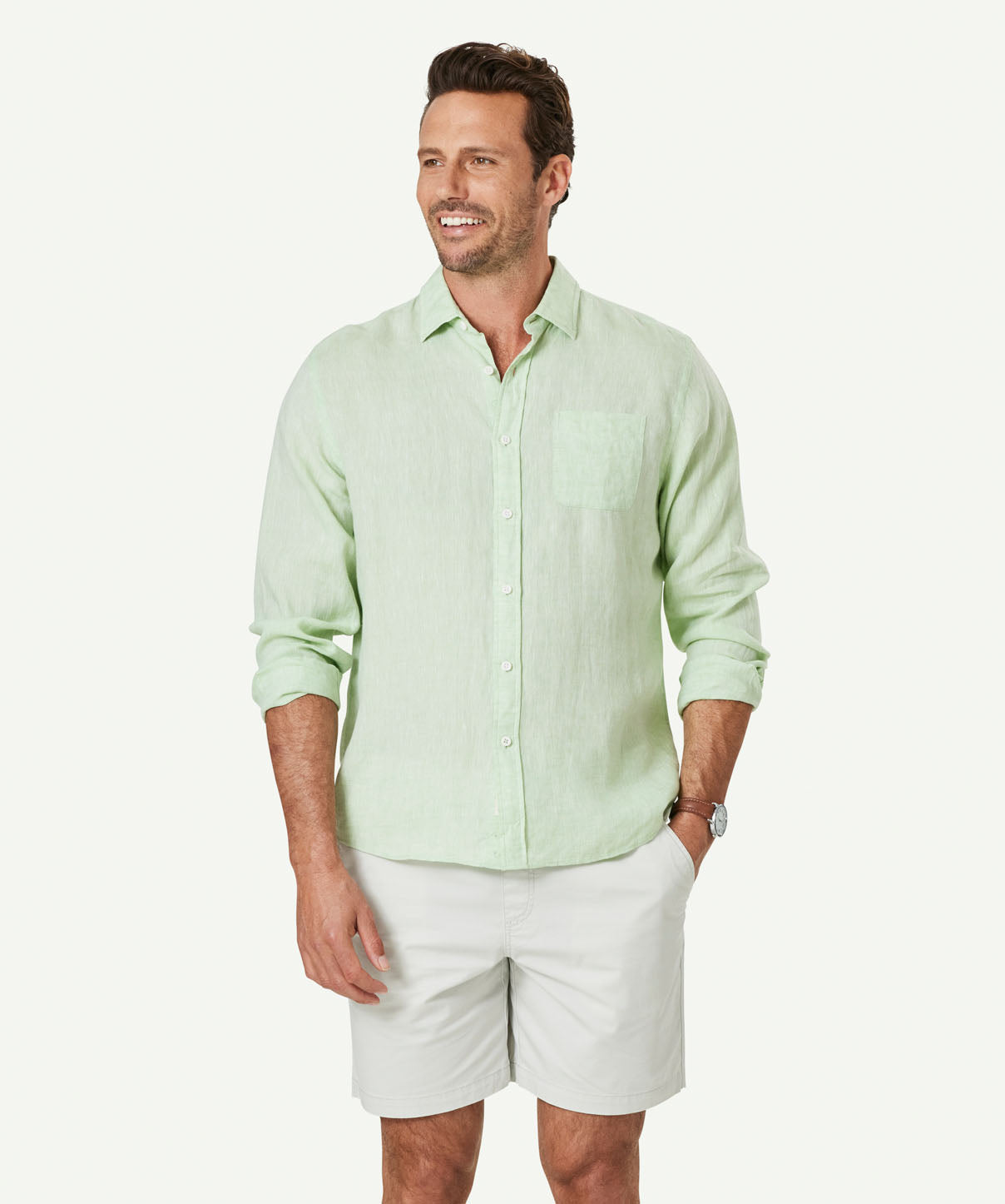 Pure French Linen Long Sleeve Shirt - Palm - Long Sleeve Shirts - GAZMAN