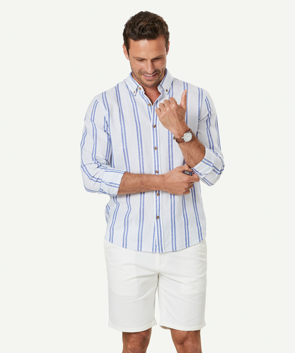 Tailored Linen Blend Stripe Long Sleeve Shirt - Pale Blue - Long Sleeve ...