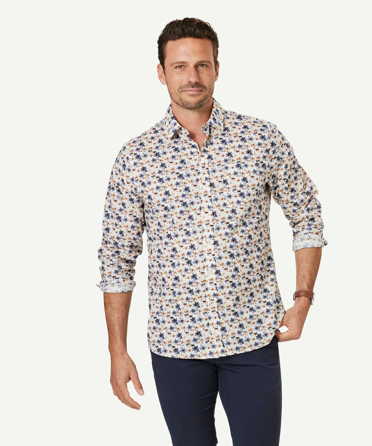 Casual Floral Print Long Sleeve Shirt - White - Long Sleeve Shirts - GAZMAN