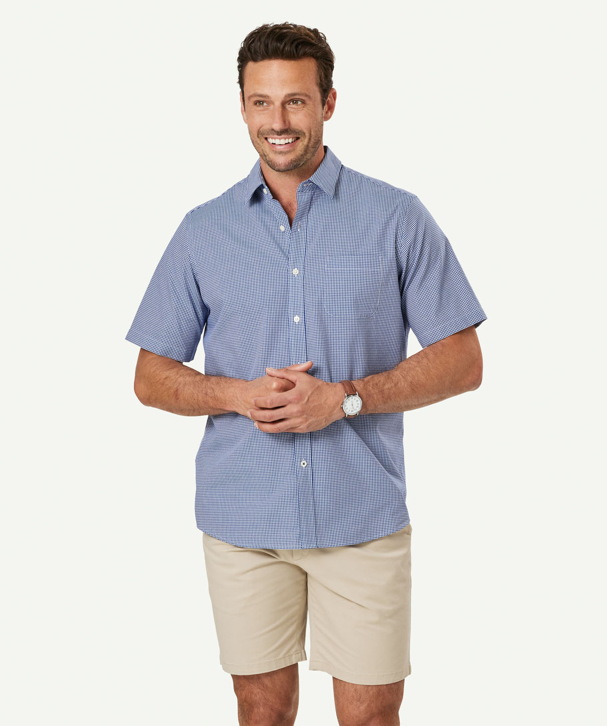 Easy Care Gingham Short Sleeve Shirt - Navy - Short Sleeve Shirts - GAZMAN