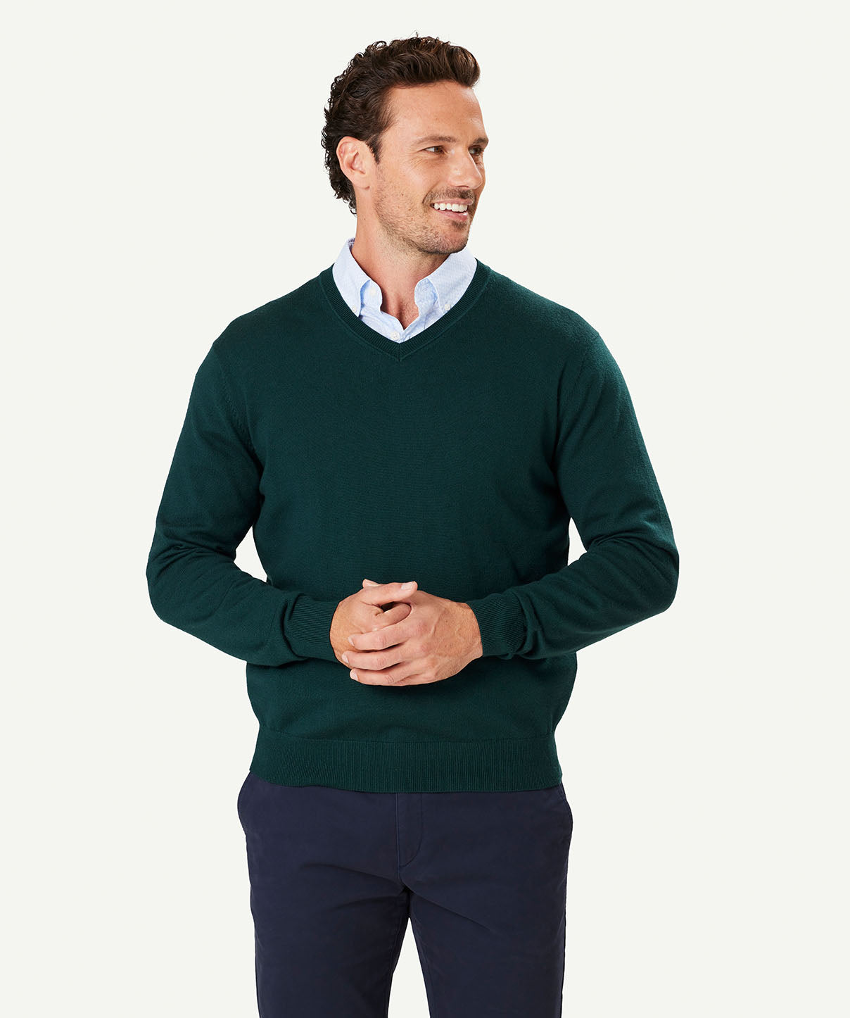 Merino V Neck Knit - Forest - Knitwear - GAZMAN