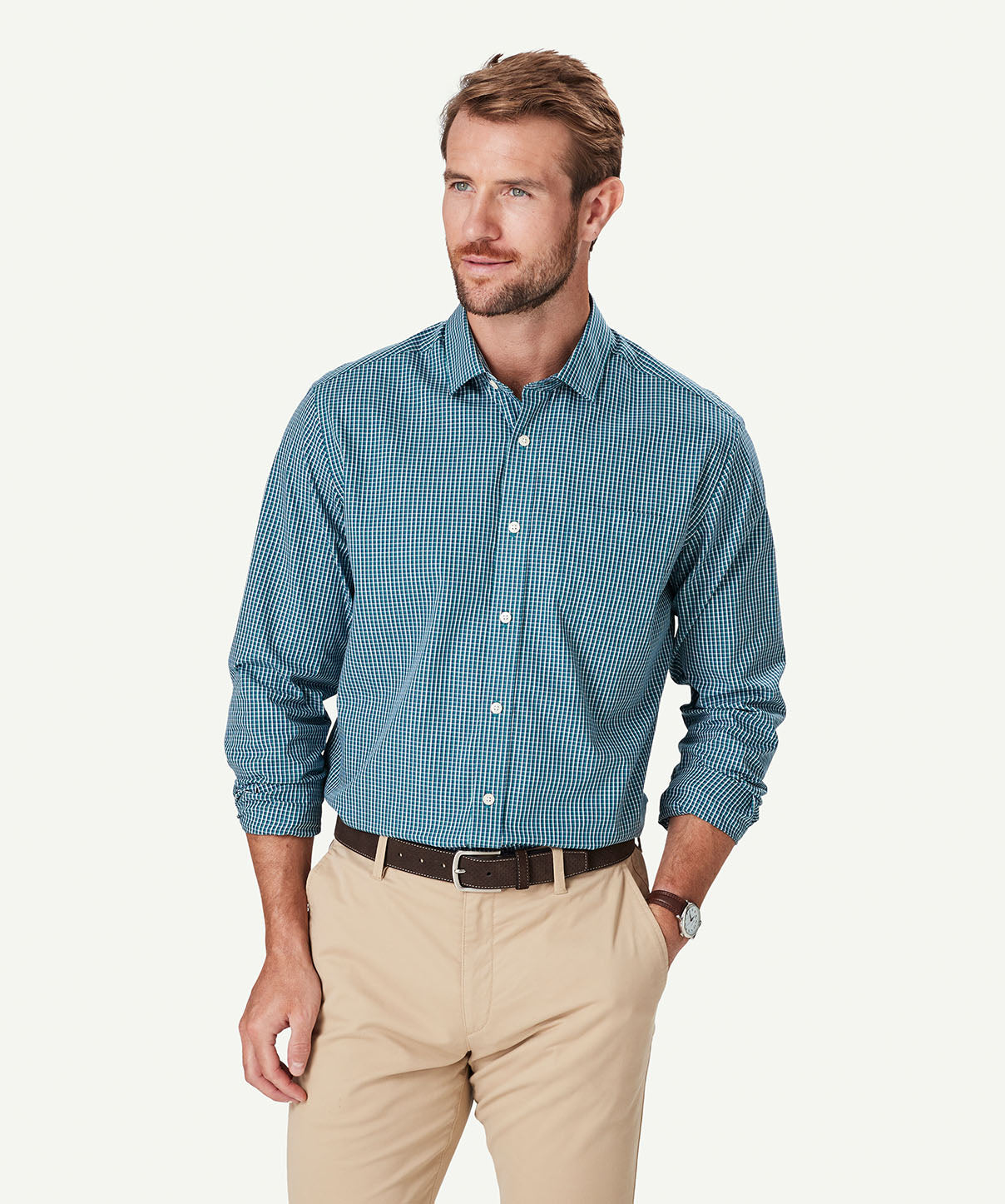 Easy Care Check Long Sleeve Shirt - Green - Long Sleeve Shirts - GAZMAN