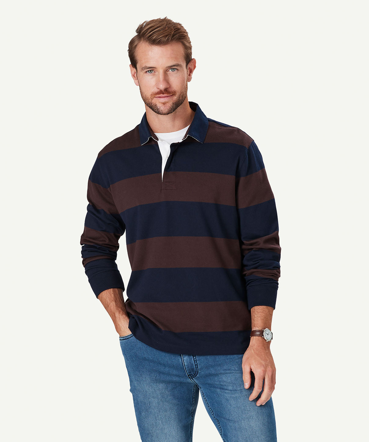 Block Stripe Rugby Jumper - Chocolate - Sweats - GAZMAN