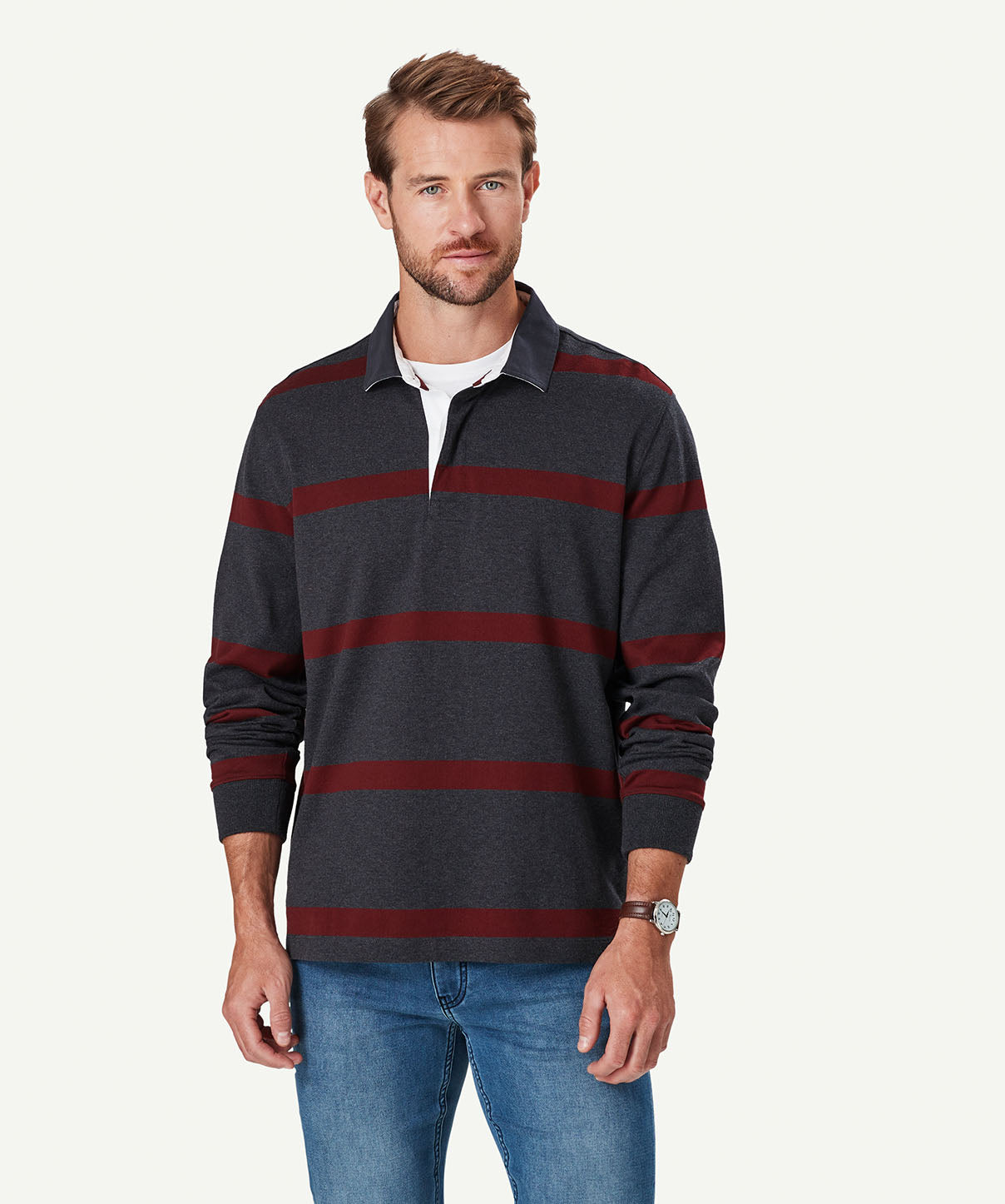 Breton Stripe Rugby Jumper - Charcoal - Sweats - GAZMAN