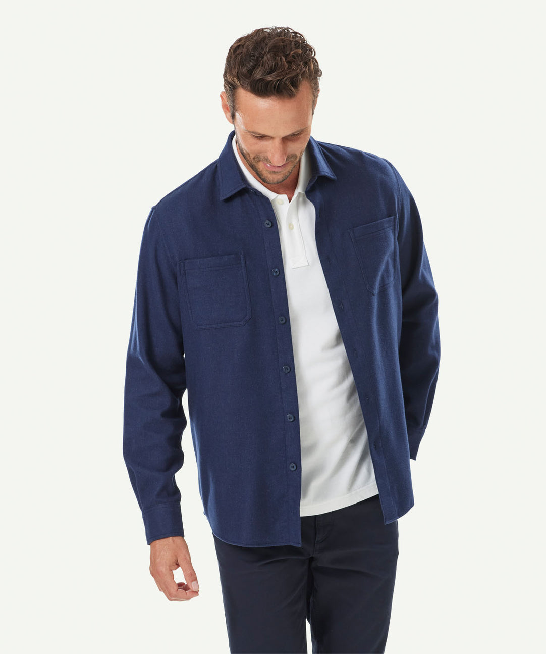 Brushed Overshirt - Navy - Long Sleeve Shirts - GAZMAN