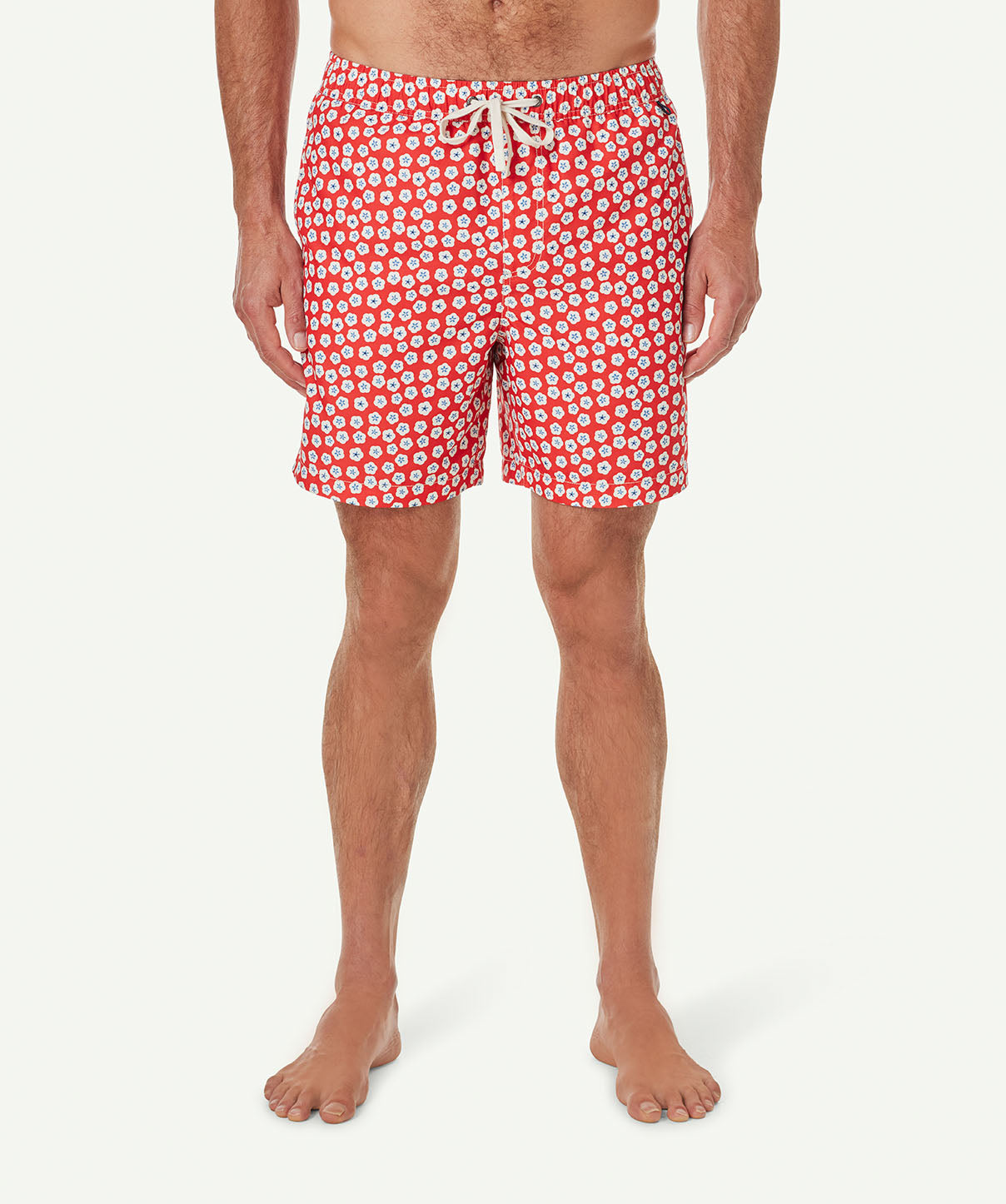 Geo Floral Swim Shorts - Washed Red - Beach Shorts - GAZMAN