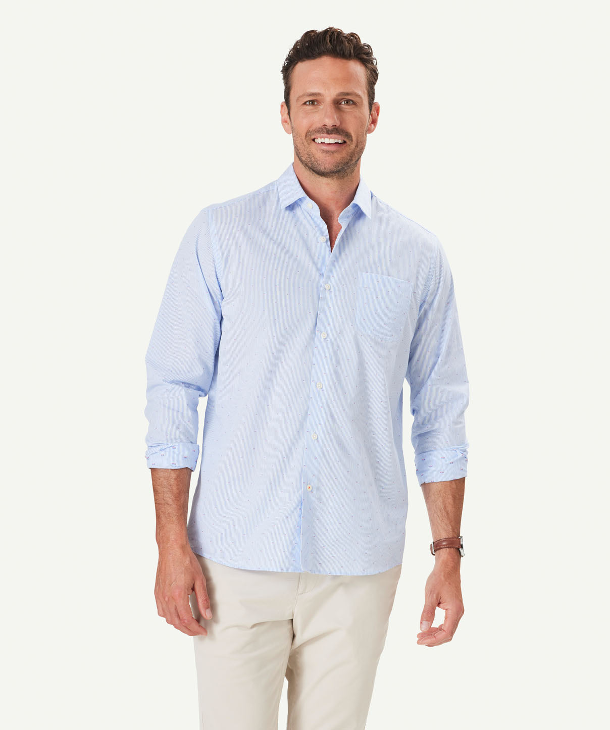 Casual Stripe Dobby Long Sleeve Shirt - Pale Blue - Long Sleeve Shirts ...