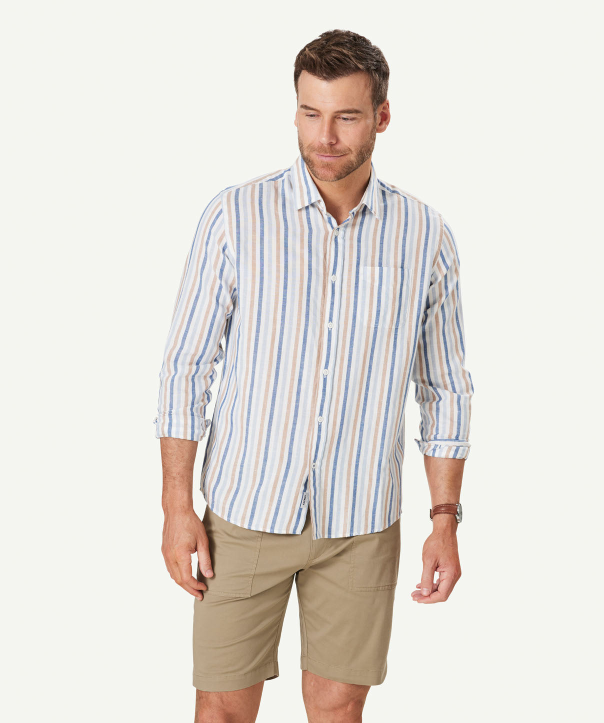 Linen Blend Bengal Stripe Long Sleeve Shirt - Multi Stripe - Long ...