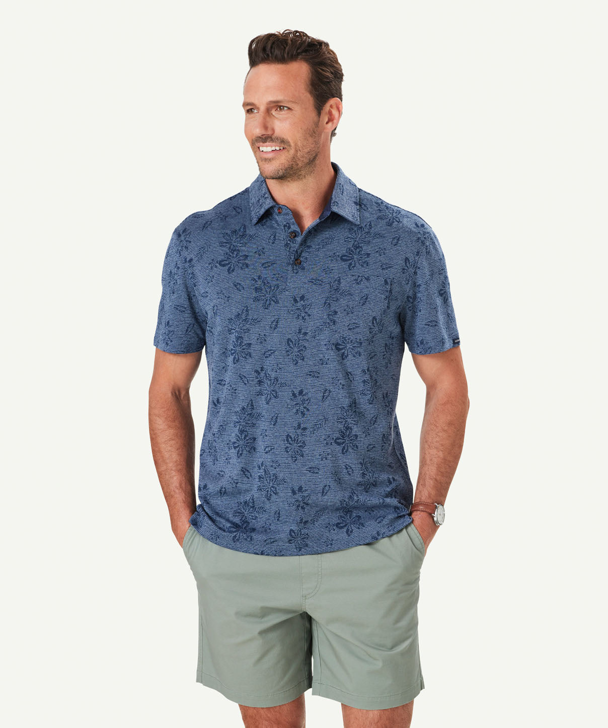 Fern Print Polo - Denim - Polos - GAZMAN