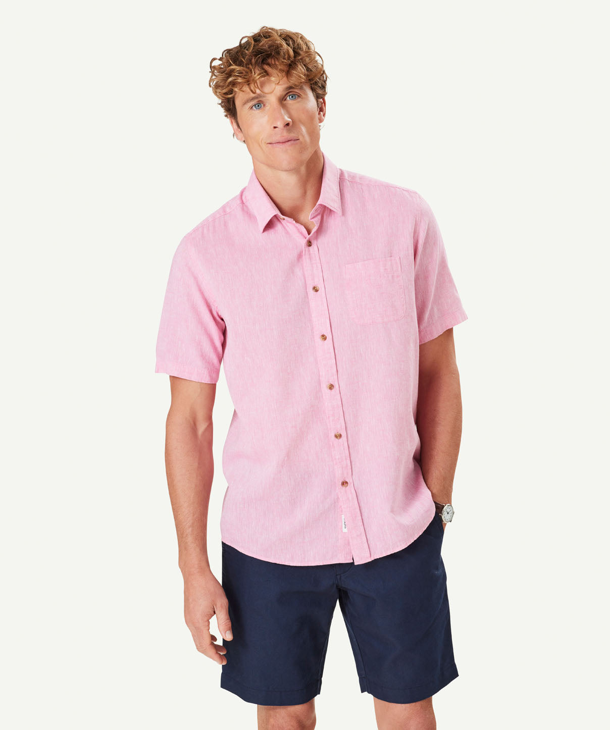 Linen Blend Plain Short Sleeve Shirt - Fuchsia - Short Sleeve Shirts ...