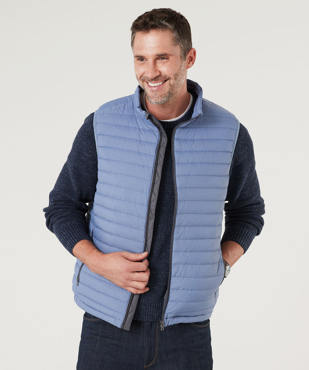 Down Puffer Vest Light Denim Vests GAZMAN