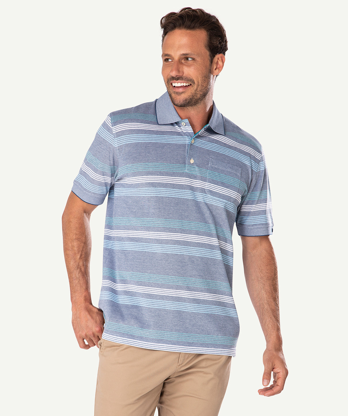 Mercerised Oxford Stripe Polo - Navy Mix - Polos - GAZMAN