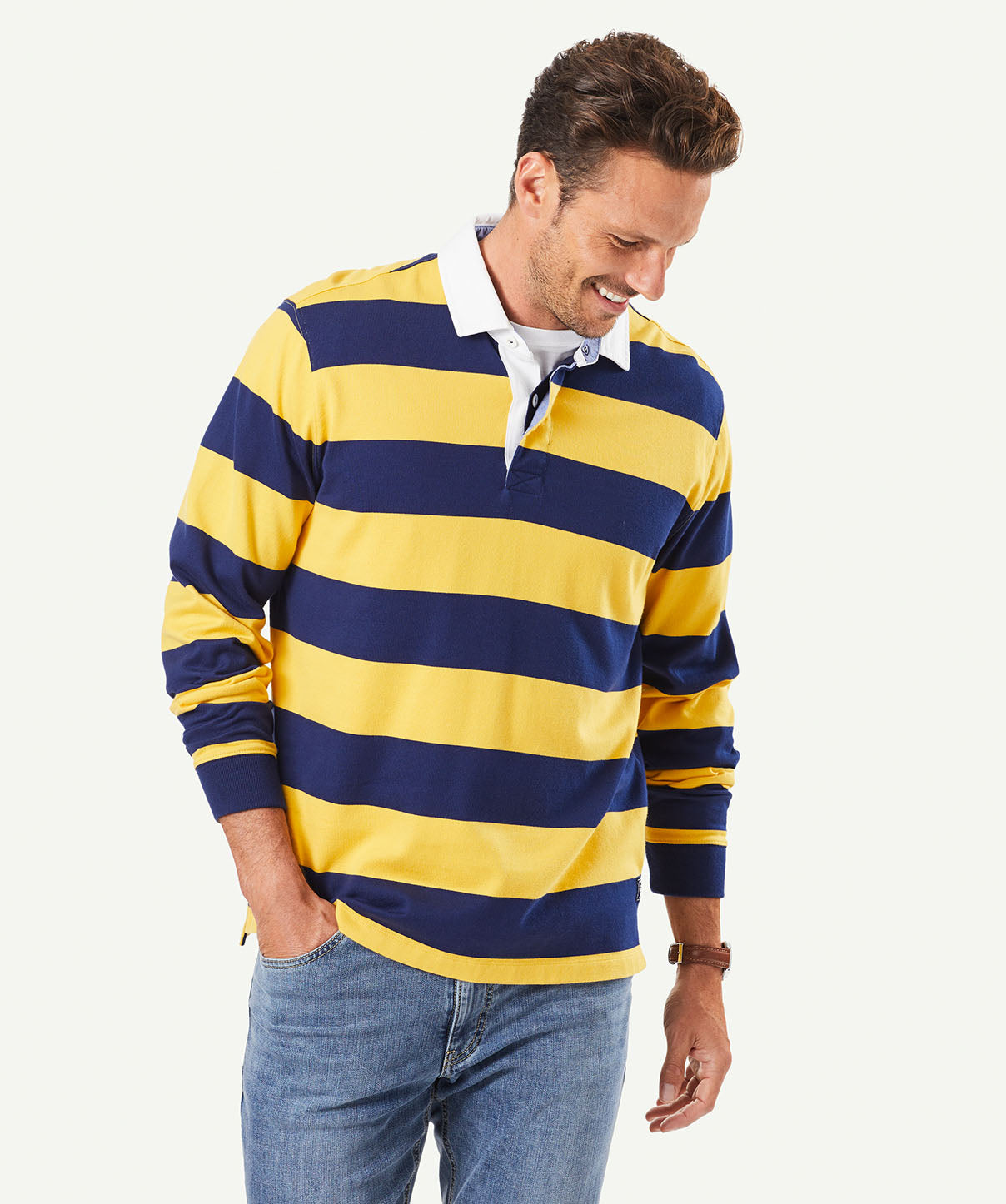 Block Stripe Rugby Jumper - Navy/Yellow - Sweats - GAZMAN