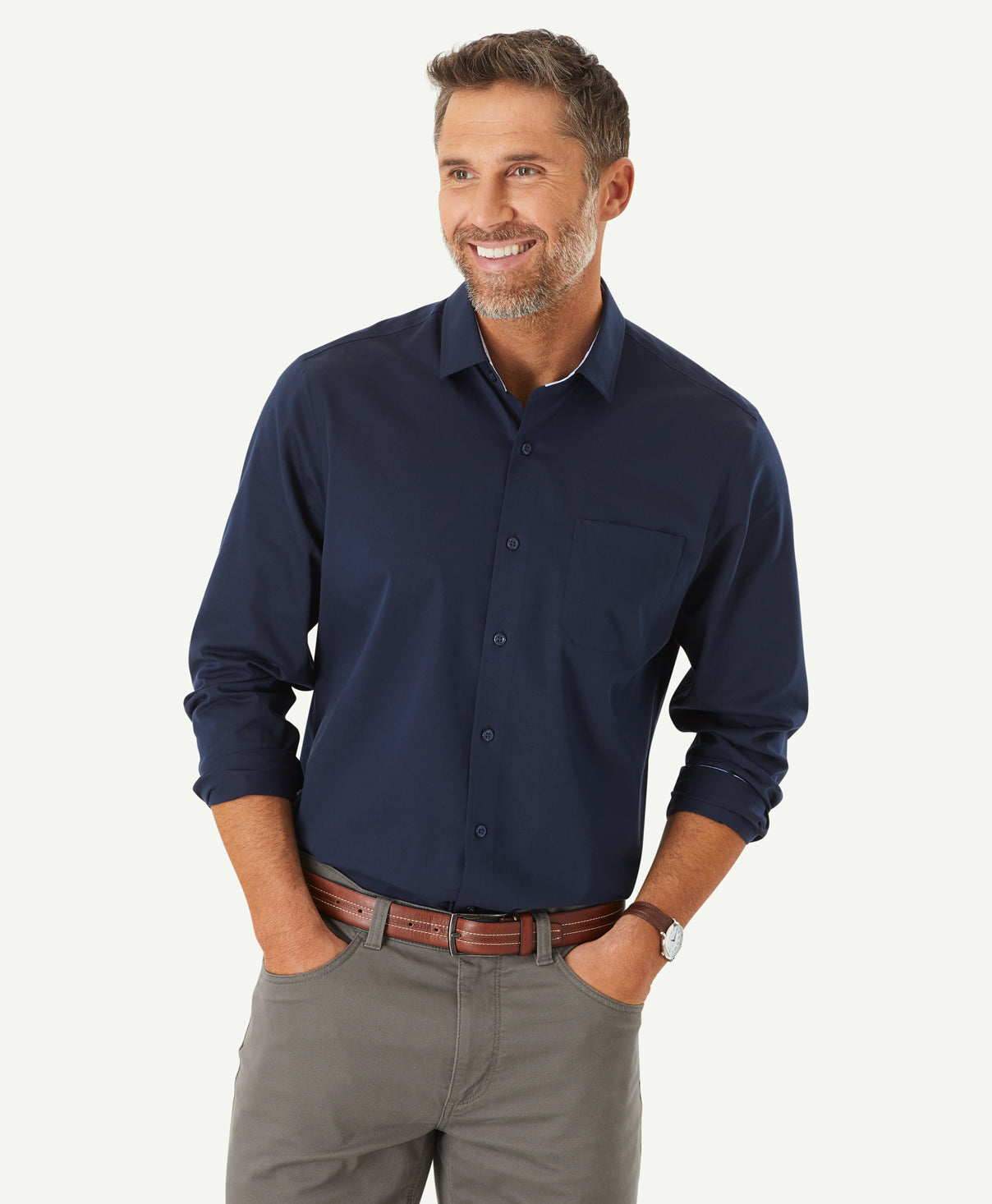 Easy Care Plain Twill Shirt - Navy - Long Sleeve Shirts - GAZMAN