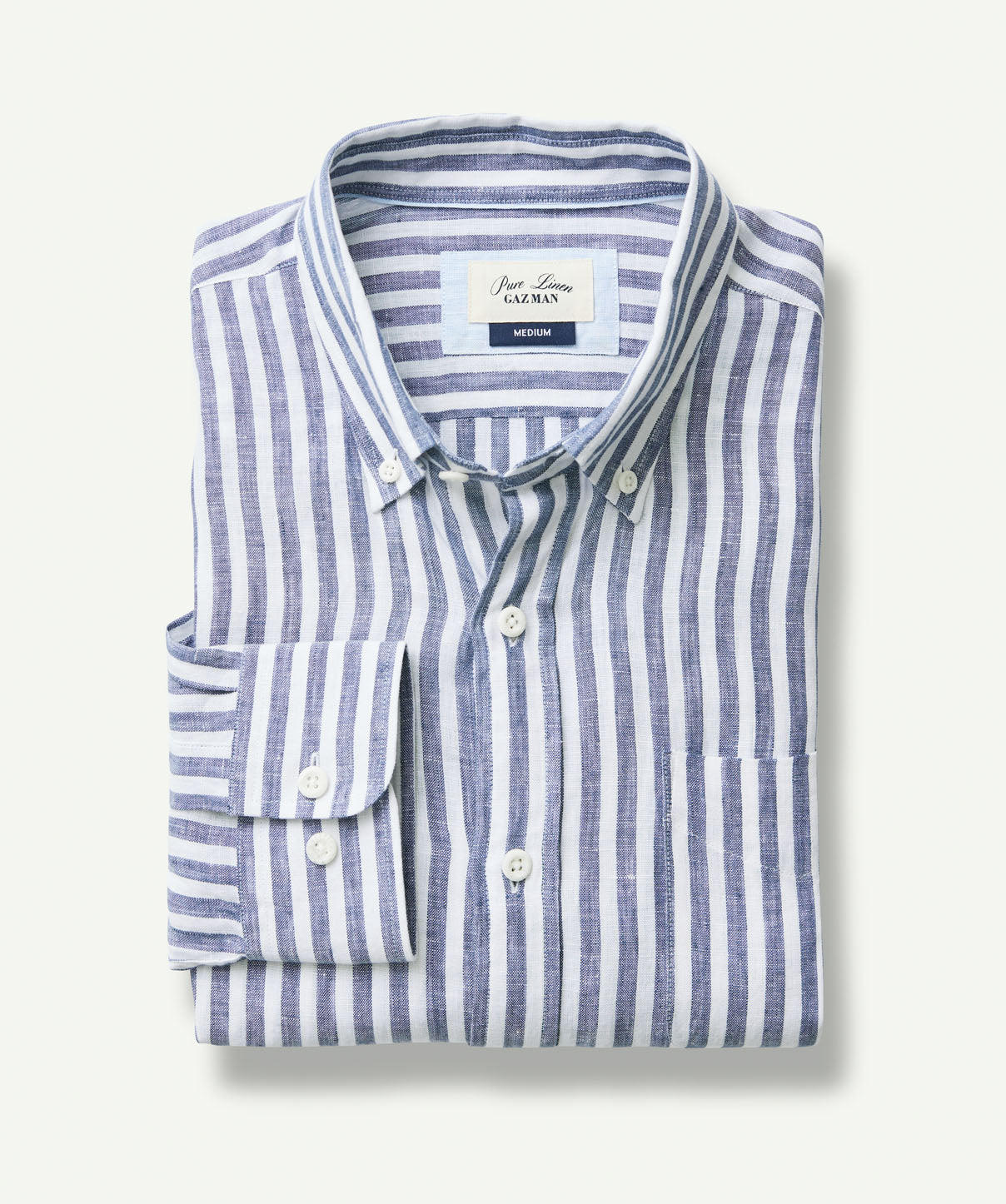 French Linen Stripe Long Sleeve Shirt - Navy - Long Sleeve Shirts - GAZMAN