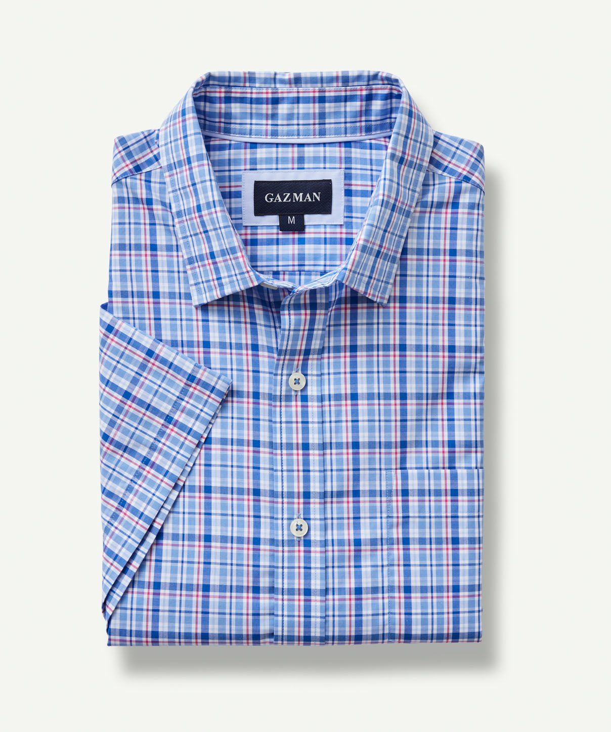 Easy Care Check Short Sleeve Shirt - Blue - Short Sleeve Shirts - GAZMAN