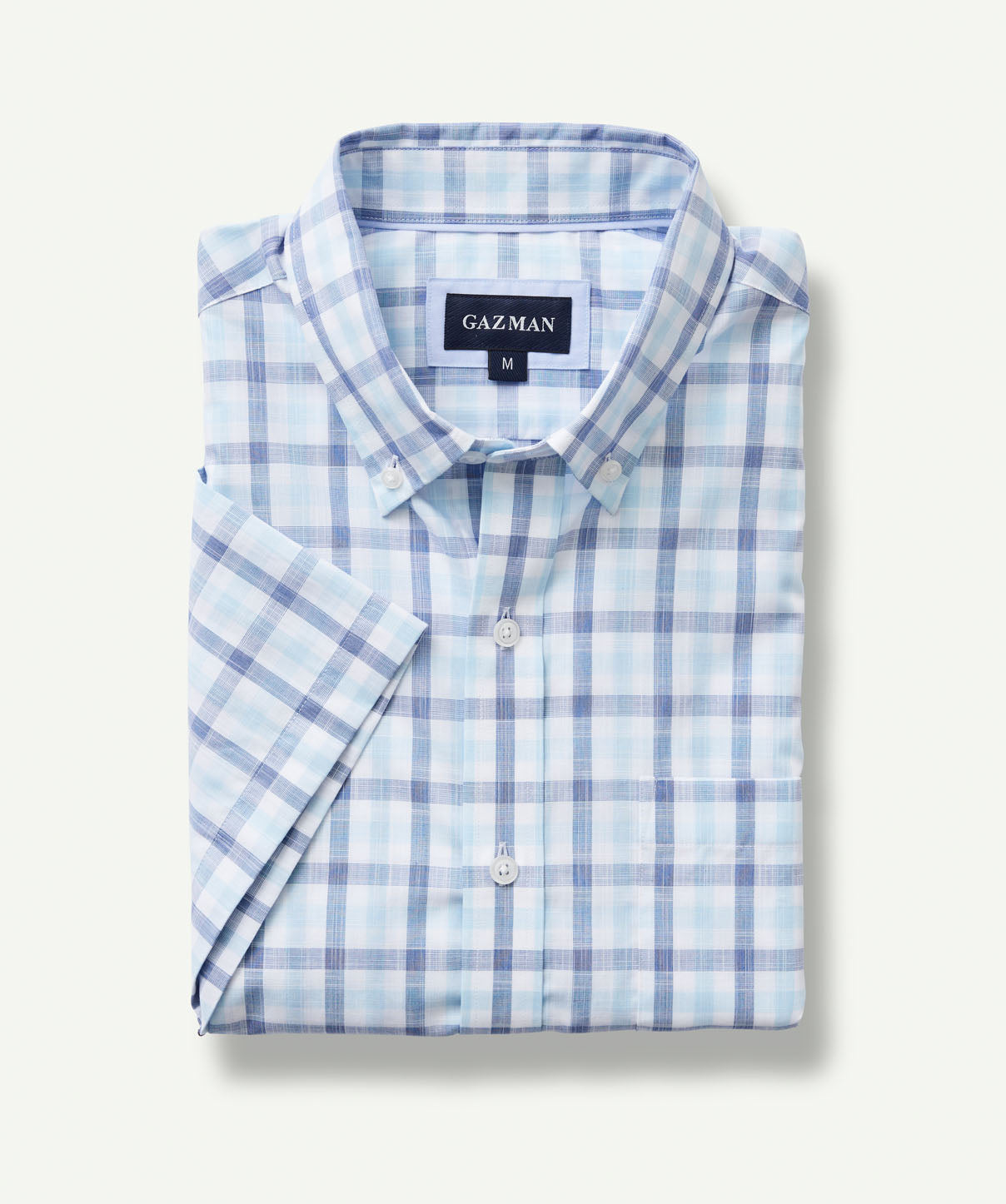 Easy Care Slub Check Short Sleeve Shirt - Blue - Short Sleeve Shirts ...