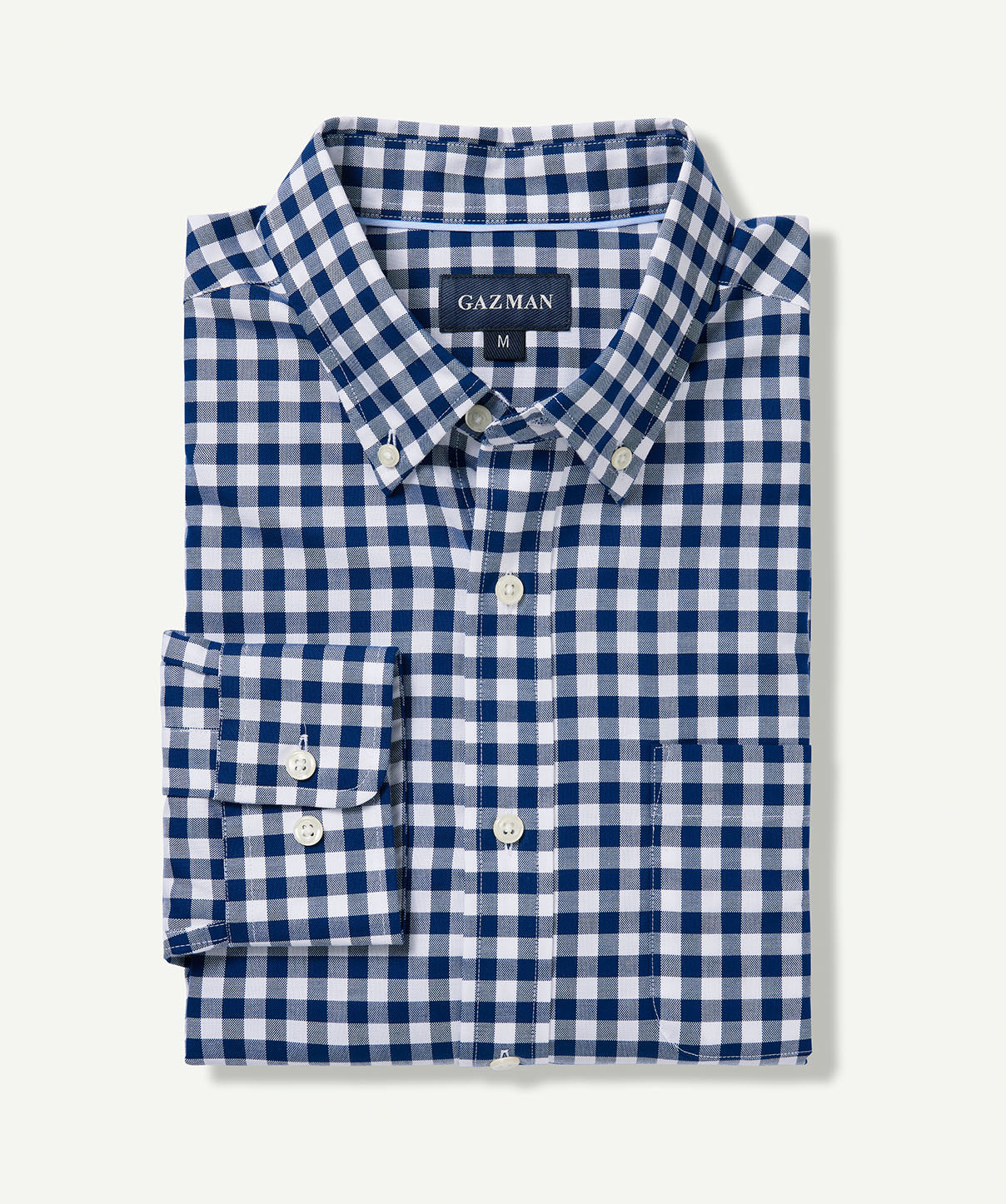 Easy Care Oxford Gingham Long Sleeve Shirt - Navy - Long Sleeve Shirts ...