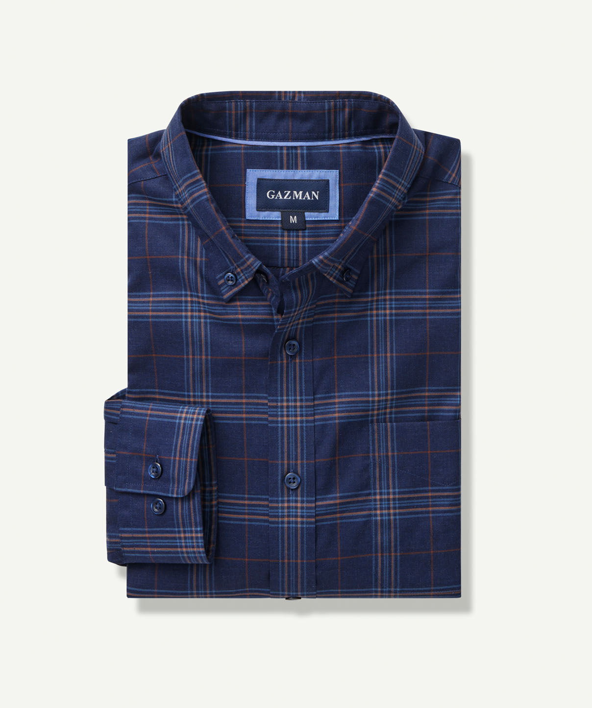 Easy Care Twill Melange Check Long Sleeve Shirt - Navy Melange - Long ...