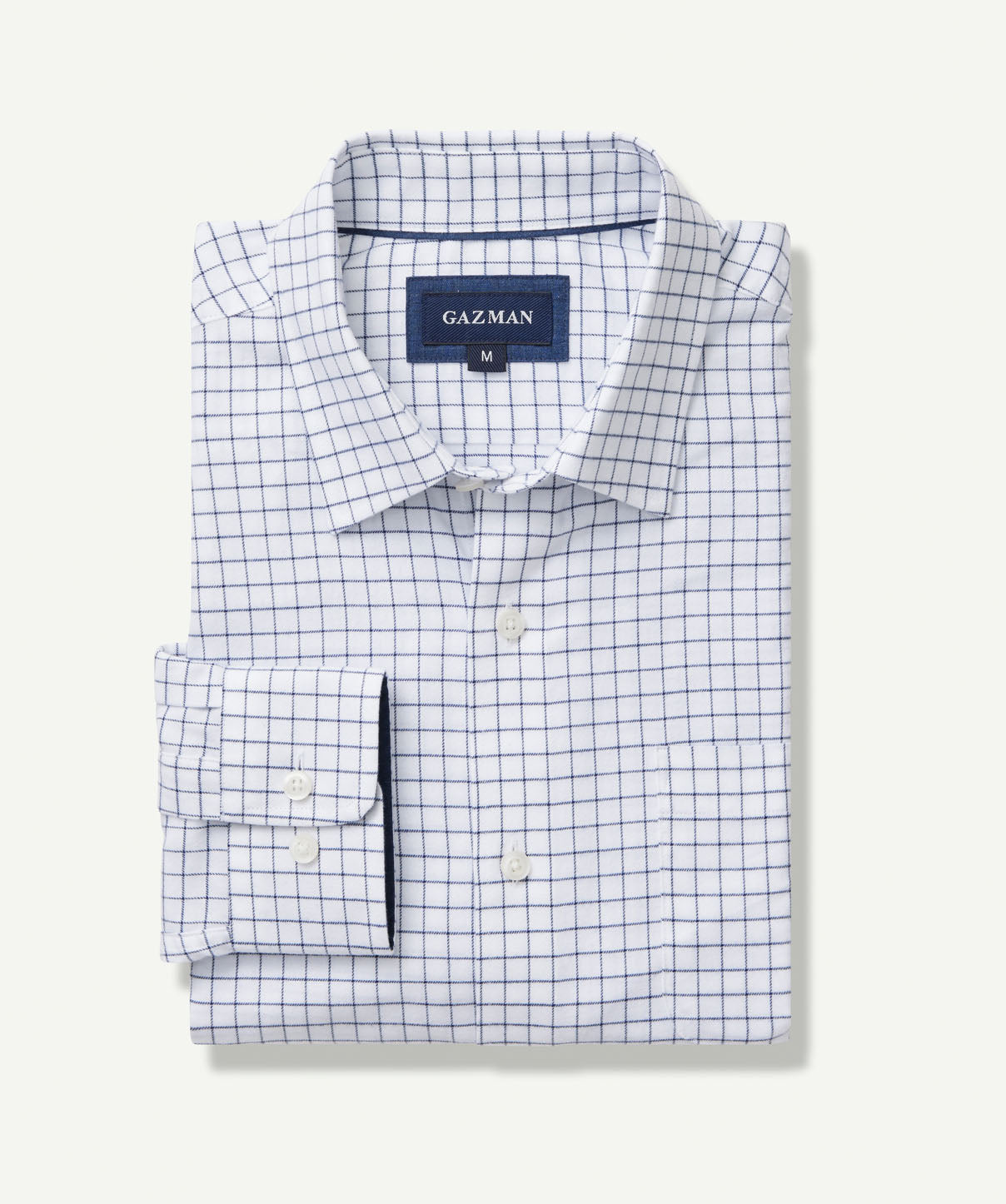 Brushed Twill Grid Check Long Sleeve Shirt - White - Long Sleeve Shirts ...