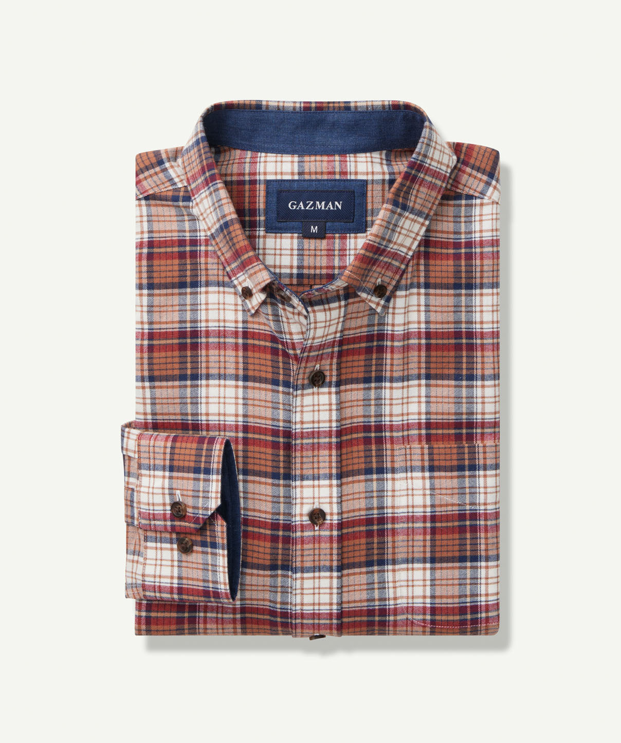 Brushed Twill Check Long Sleeve Shirt - Terracotta - Long Sleeve Shirts ...