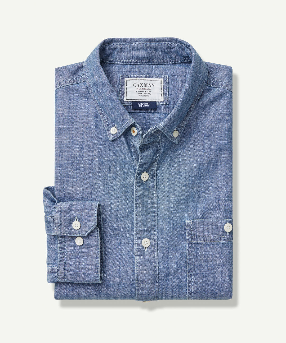 Tailored Casual Chambray Long Sleeve Shirt - Chambray - Long Sleeve ...