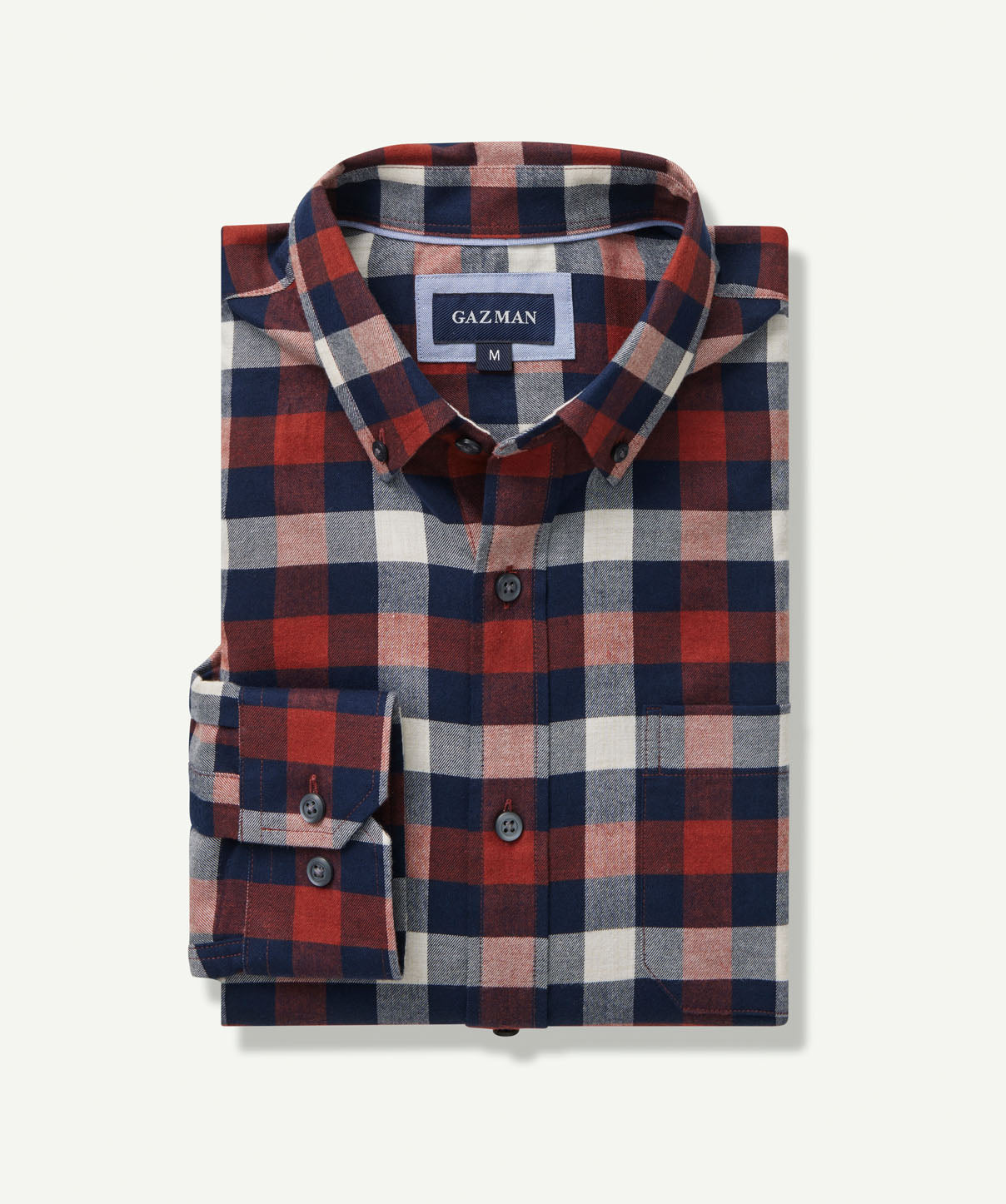 Brushed Twill Box Check Long Sleeve Shirt - Brick - Long Sleeve Shirts ...