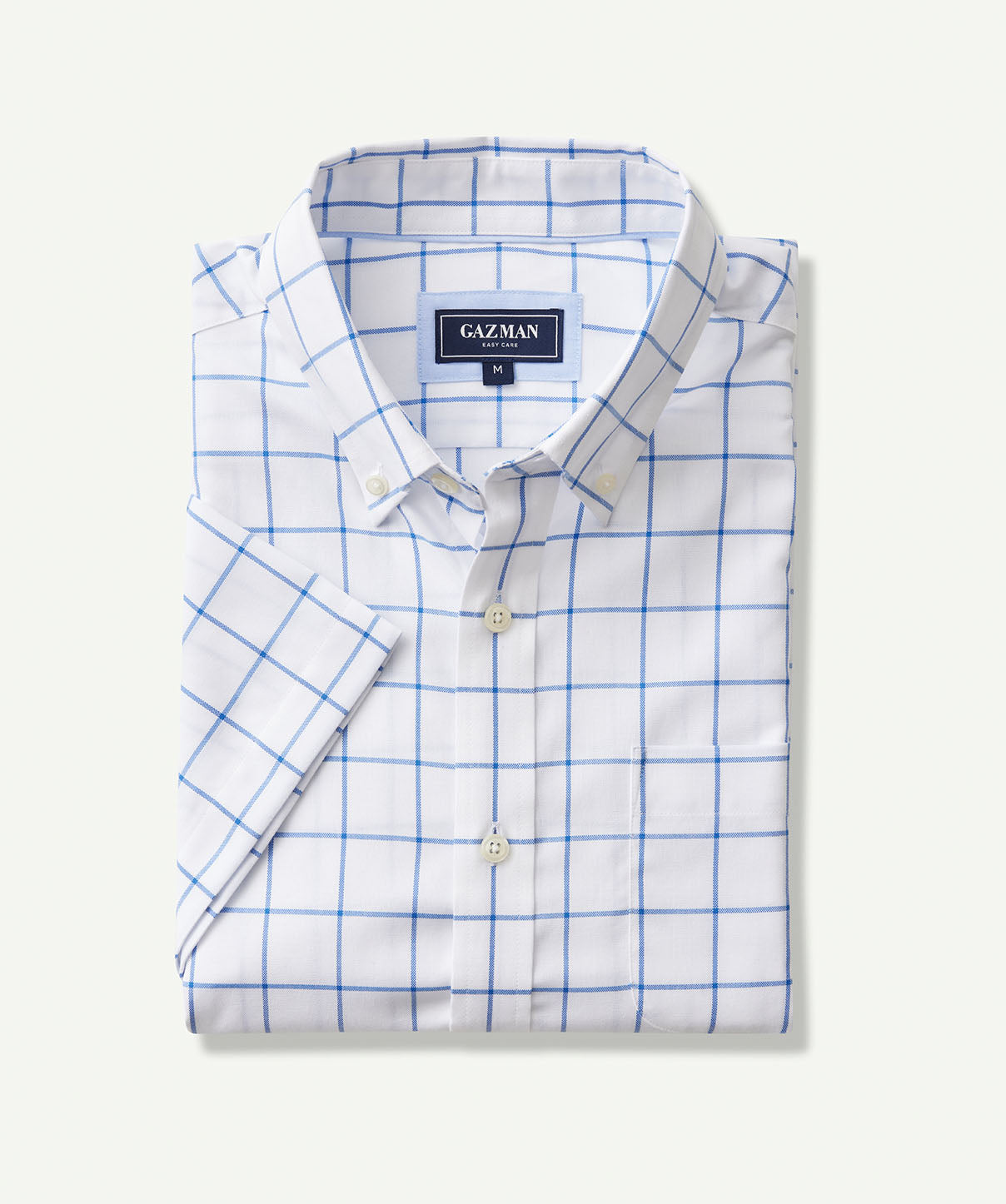 Easy Care Oxford Check Short Sleeve Shirt - White - Short Sleeve Shirts ...